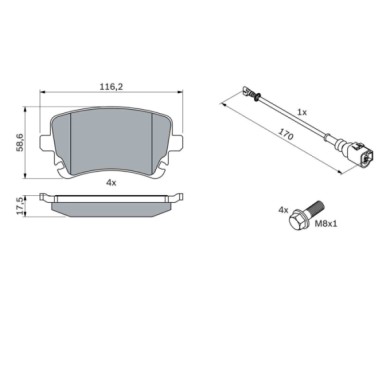 0986494108_2.JPG Kit pastiglie freno, Freno a disco 0 986 494 108 BOSCH per VW