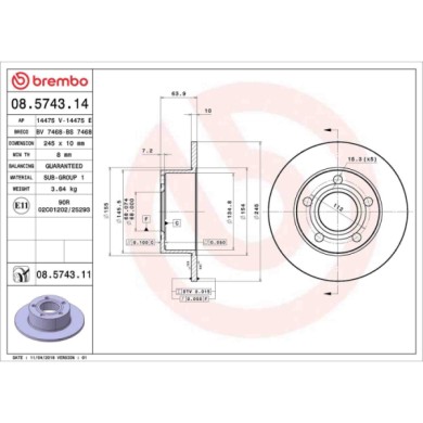 08574311_2.JPG Discofreno Singolo 08.5743.11 BREMBO per AUDI VW SKODA