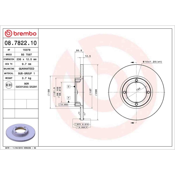08782210_2.JPG Discofreno Singolo 08.7822.10 BREMBO per CHEVROLET DAEWOO