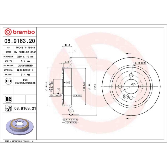 08916321_2.JPG Discofreno Singolo 08.9163.21 BREMBO per MINI