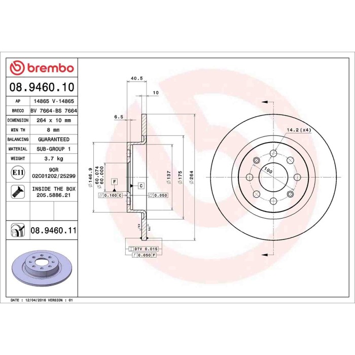 08946010_2.JPG Discofreno Singolo 08.9460.10 BREMBO per OPEL FIAT