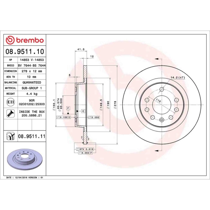 08951110_2.JPG Discofreno Singolo 08.9511.10 BREMBO per OPEL SAAB CADILLAC