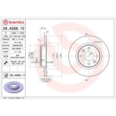 08A26810_2.JPG Discofreno Singolo 08.A268.10 BREMBO per RENAULT DACIA SMART