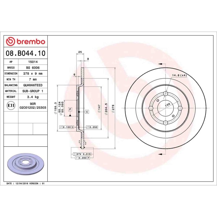 08B04410_2.JPG Discofreno Singolo 08.B044.10 BREMBO per TOYOTA DAIHATSU