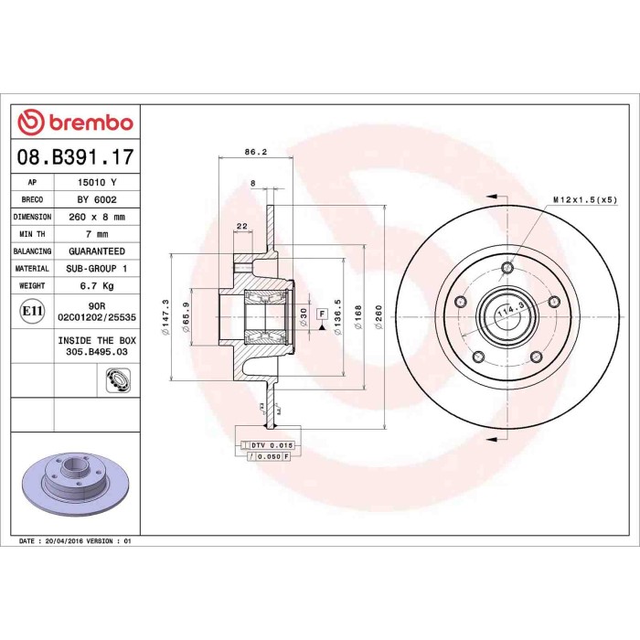 NEUTRO.jpg Discofreno Singolo 08.B391.17 BREMBO per RENAULT