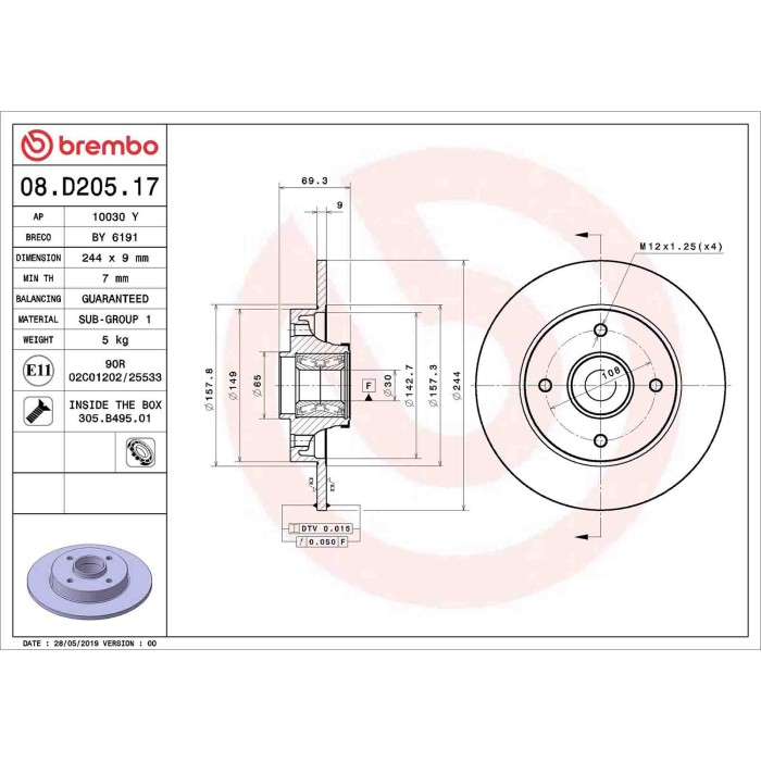 08D20517_2.JPG Discofreno Singolo 08.D205.17 BREMBO per PEUGEOT CITROEN OPEL