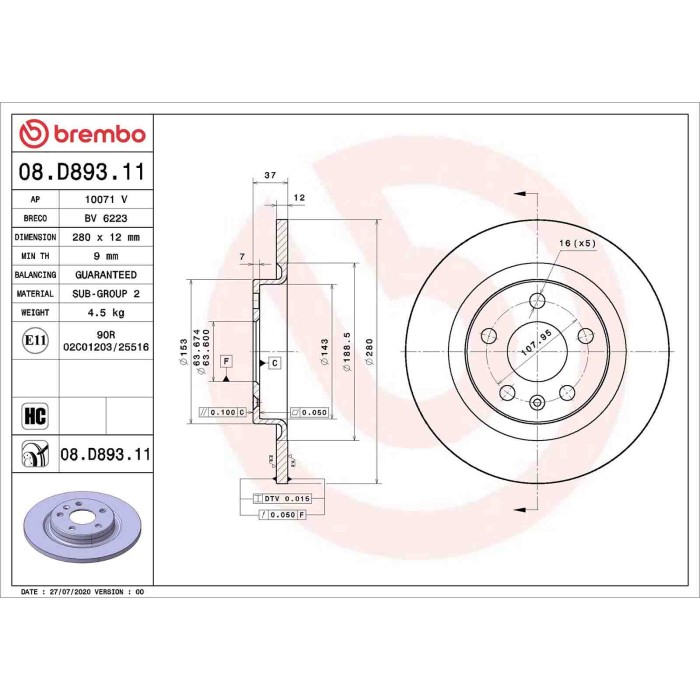 NEUTRO.jpg Discofreno Singolo 08.D893.11 BREMBO per VOLVO LYNK & CO