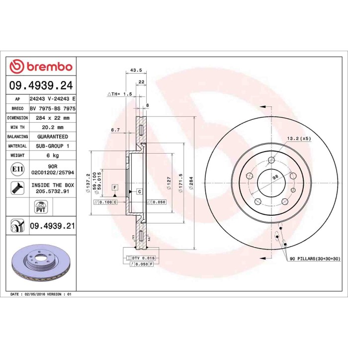 09493921_2.JPG Discofreno Singolo 09.4939.21 BREMBO per OPEL FIAT ALFA ROMEO LANCIA