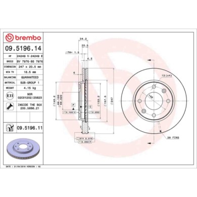09519614_2.JPG Discofreno Singolo 09.5196.14 BREMBO per PEUGEOT CITROEN