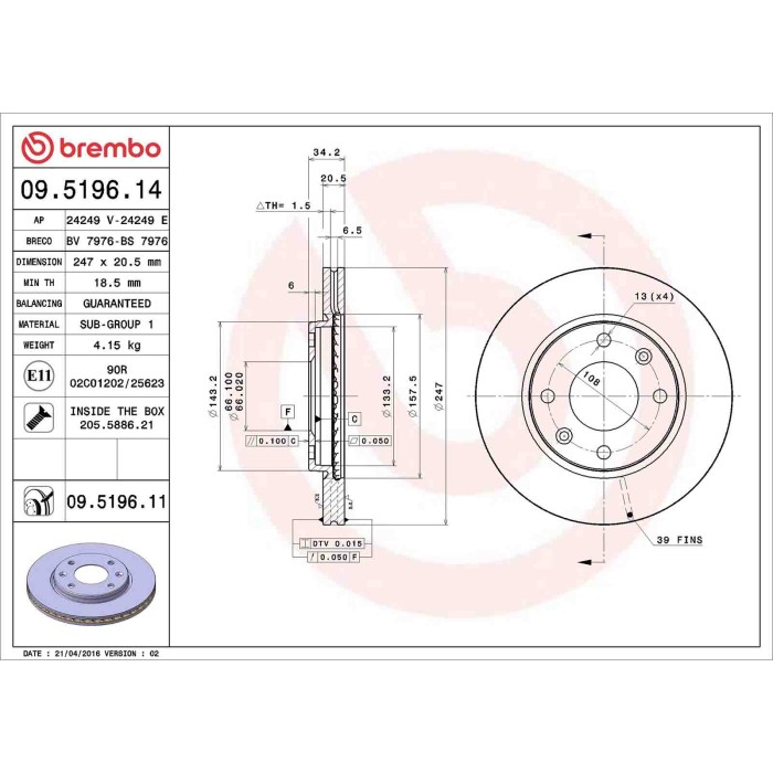 09519614_2.JPG Discofreno Singolo 09.5196.14 BREMBO per PEUGEOT CITROEN