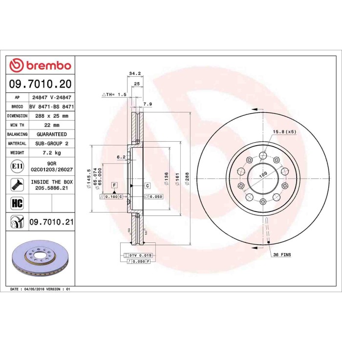09701021_2.JPG Discofreno Singolo 09.7010.21 BREMBO per AUDI VW SEAT SKODA