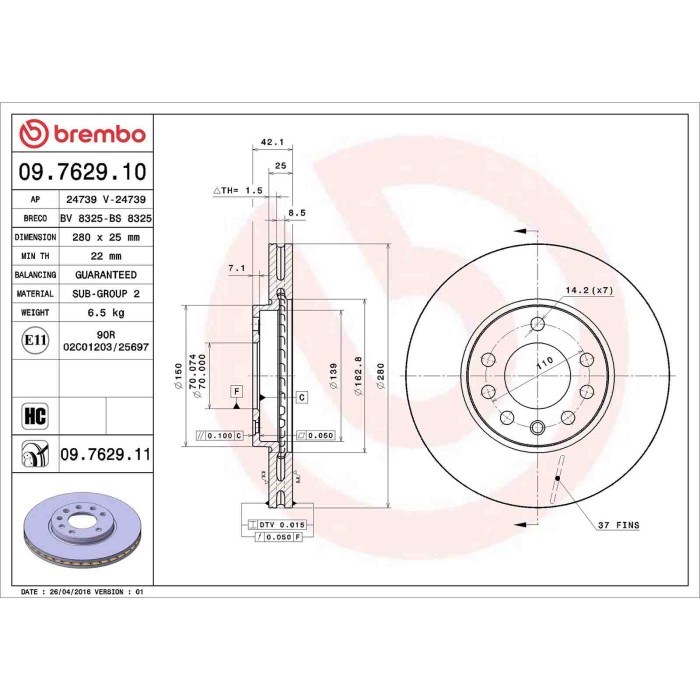 09762910_2.JPG Discofreno Singolo 09.7629.10 BREMBO per OPEL CHEVROLET