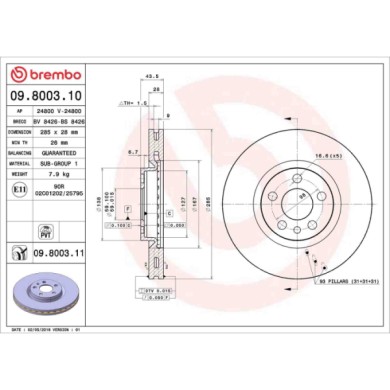 09800311_2.JPG Discofreno Singolo 09.8003.11 BREMBO per PEUGEOT CITROEN FIAT LANCIA MG