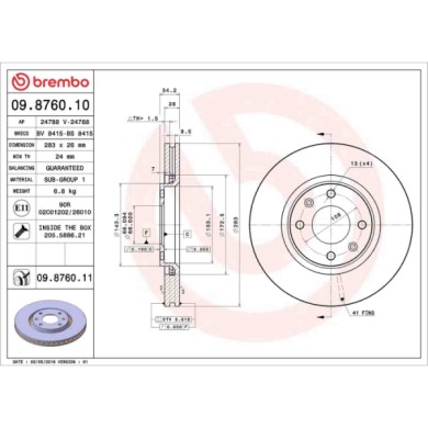 09876010_2.JPG Discofreno Singolo 09.8760.10 BREMBO per PEUGEOT CITROEN OPEL