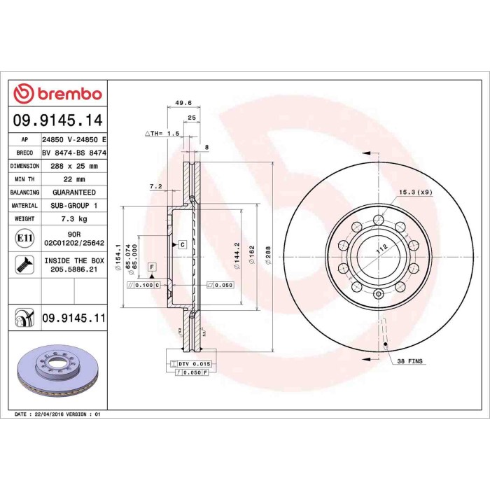 09914514_2.JPG Discofreno Singolo 09.9145.14 BREMBO per AUDI VW SEAT SKODA