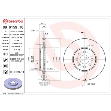 09915910_2.JPG Discofreno Singolo 09.9159.10 BREMBO per OPEL