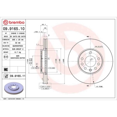 09916511_2.JPG Discofreno Singolo 09.9165.11 BREMBO per OPEL SAAB CADILLAC
