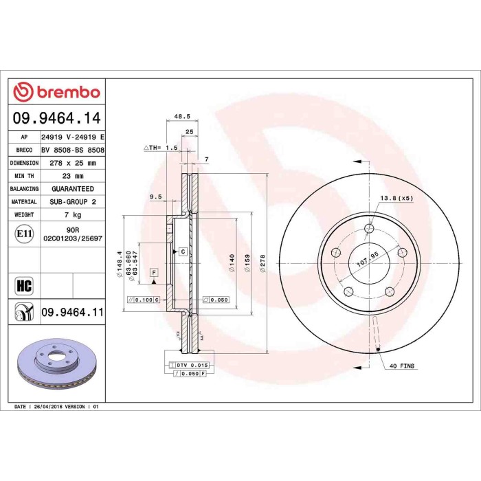 09946411_2.JPG Discofreno Singolo 09.9464.11 BREMBO per FORD VOLVO