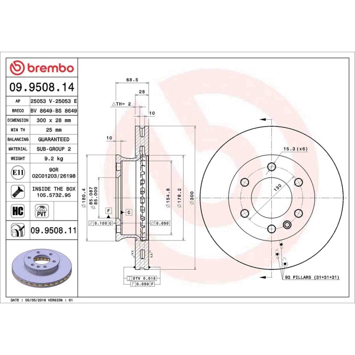 09950811_2.JPG Discofreno Singolo 09.9508.11 BREMBO per VW MERCEDES-BENZ