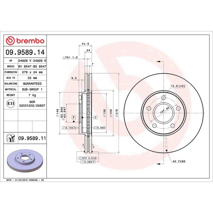 09958914_2.JPG Discofreno Singolo 09.9589.14 BREMBO per FORD