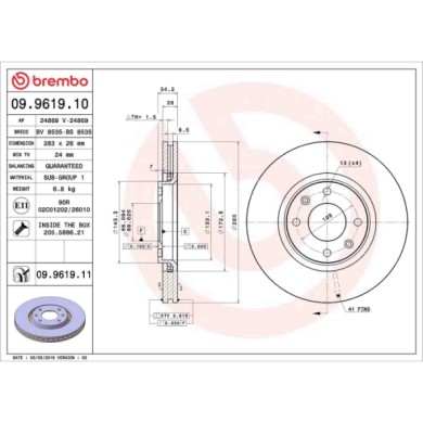 09961911_2.JPG Discofreno Singolo 09.9619.11 BREMBO per PEUGEOT CITROEN TOYOTA OPEL DS