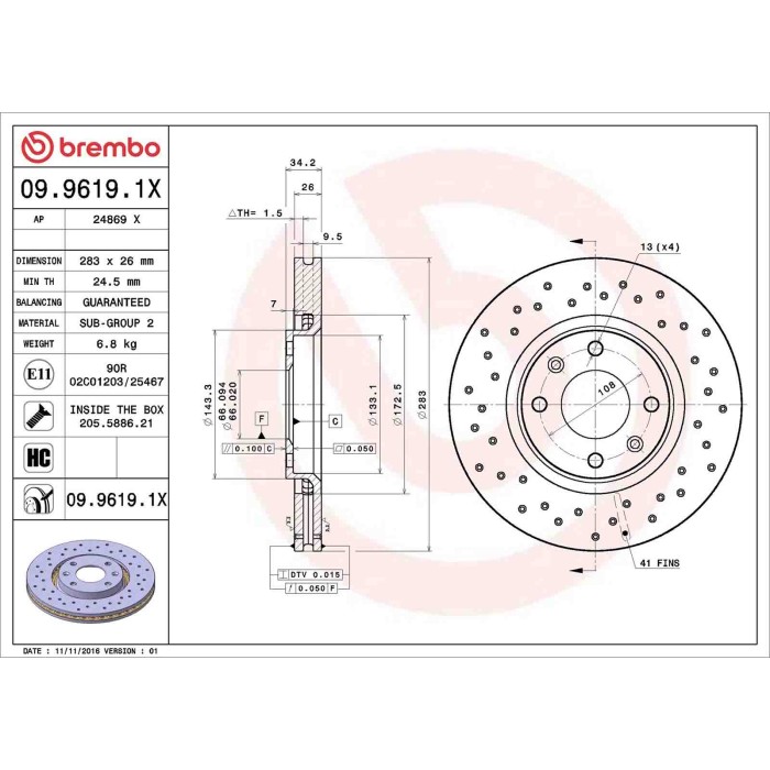 0996191X_2.JPG Discofreno Singolo 09.9619.1X BREMBO per PEUGEOT CITROEN TOYOTA OPEL DS