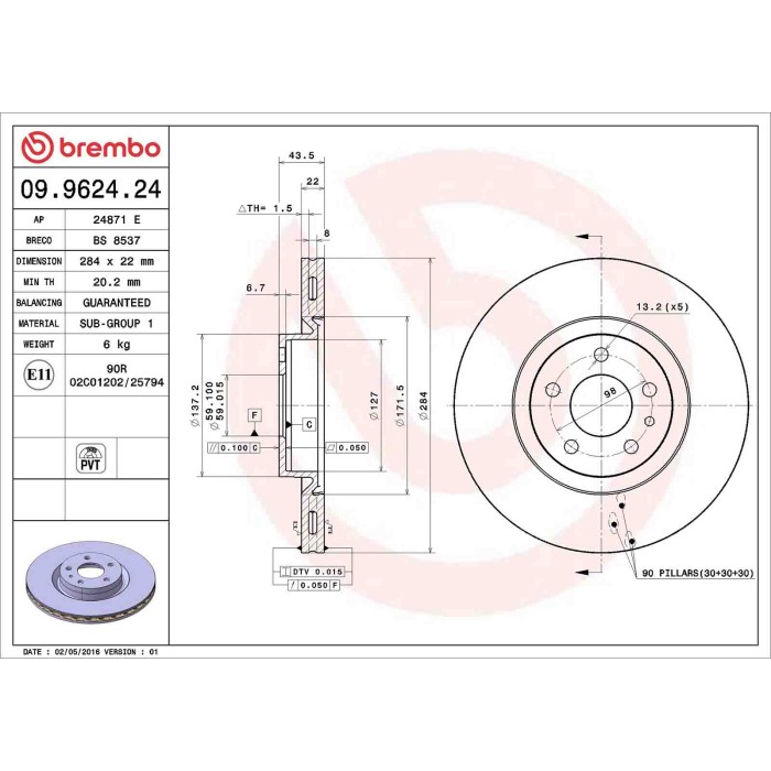 09962424_2.JPG Discofreno Singolo 09.9624.24 BREMBO per FIAT ALFA ROMEO LANCIA