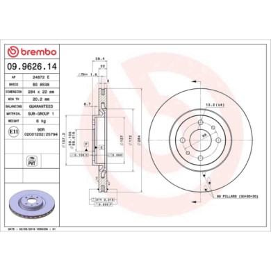 09962614_2.JPG Discofreno Singolo 09.9626.14 BREMBO per FIAT ALFA ROMEO LANCIA
