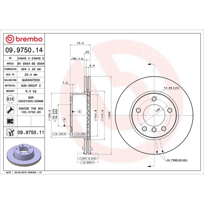 09975011_2.JPG Discofreno Singolo 09.9750.11 BREMBO per BMW