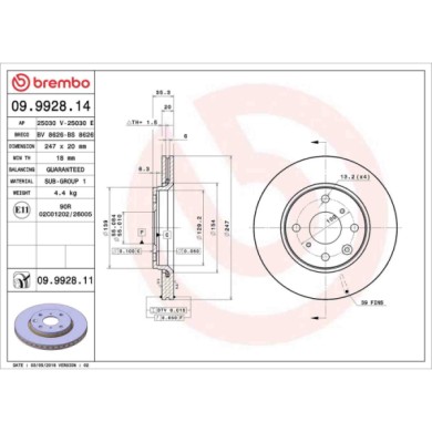 09992814_2.JPG Discofreno Singolo 09.9928.14 BREMBO per PEUGEOT CITROEN TOYOTA