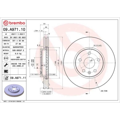 09A97111_2.JPG Discofreno Singolo 09.A971.11 BREMBO per OPEL CHEVROLET SAAB