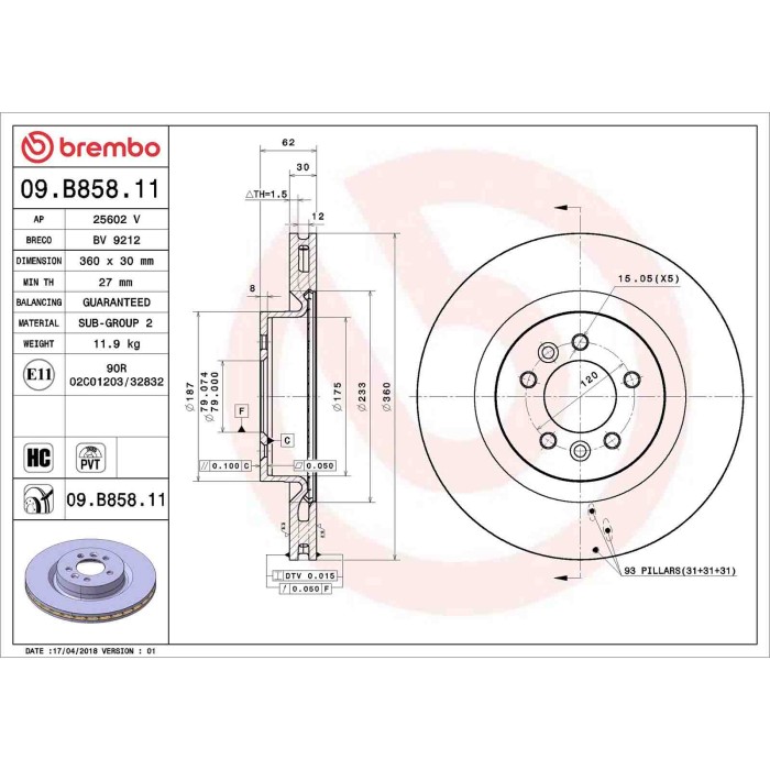 09B85811_2.JPG Discofreno Singolo 09.B858.11 BREMBO per LAND ROVER