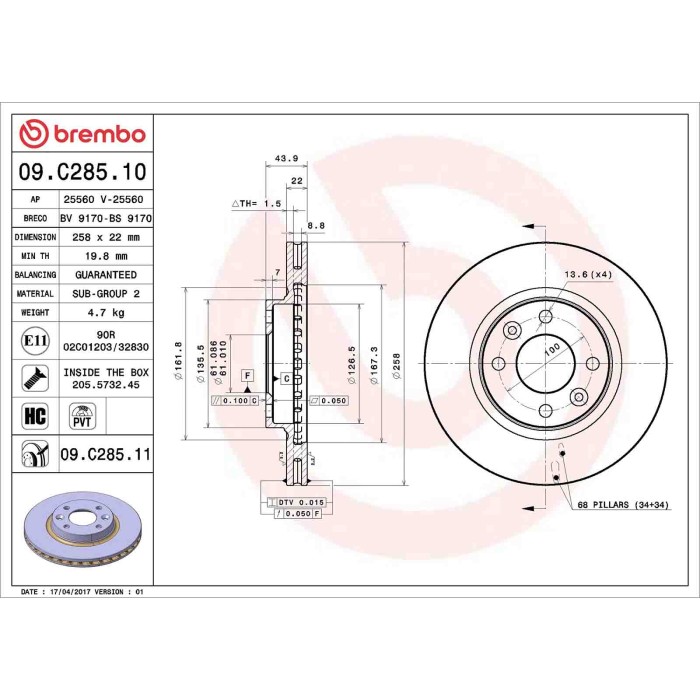 09C28511_2.JPG Discofreno Singolo 09.C285.11 BREMBO per RENAULT DACIA SMART