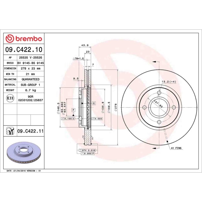 09C42211_2.JPG Discofreno Singolo 09.C422.11 BREMBO per FORD