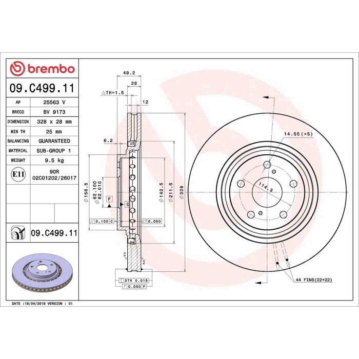 09C49911_2.JPG Discofreno Singolo 09.C499.11 BREMBO per TOYOTA LEXUS