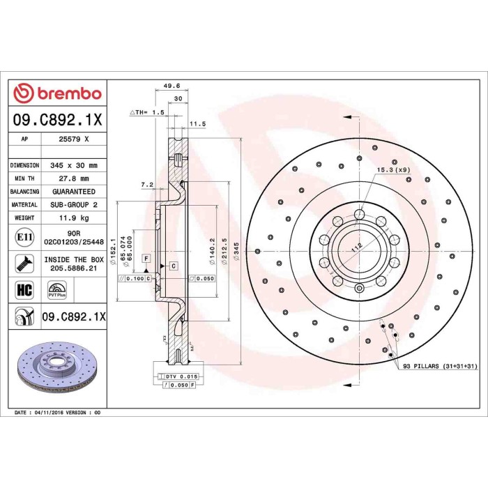 09C8921X_2.JPG Discofreno Singolo 09.C892.1X BREMBO per AUDI VW SEAT SKODA