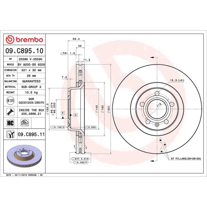 09C89511_2.JPG Discofreno Singolo 09.C895.11 BREMBO per AUDI