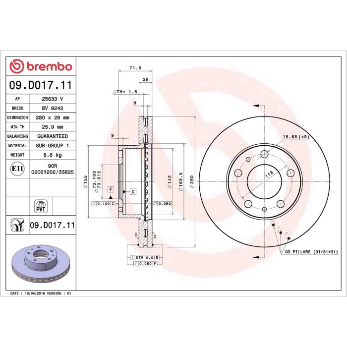 09D01711_2.JPG Discofreno Singolo 09.D017.11 BREMBO per PEUGEOT CITROEN OPEL FIAT