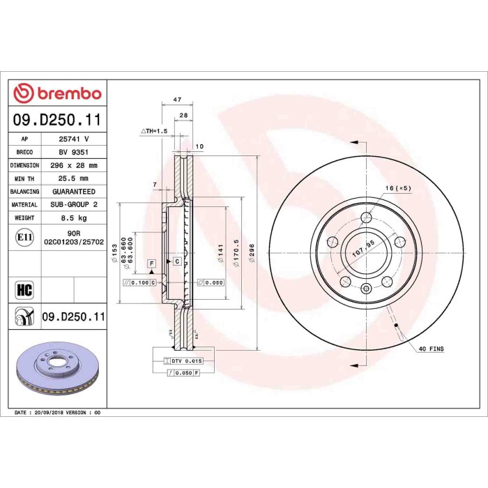 NEUTRO.jpg Discofreno Singolo 09.D250.11 BREMBO per VOLVO