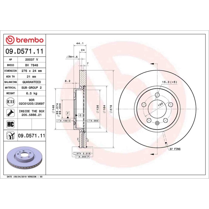 09D57111_2.JPG Discofreno Singolo 09.D571.11 BREMBO per AUDI VW SEAT SKODA