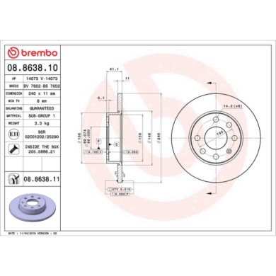08863810_2.JPG Coppia Dischi Freno 08.8638.10 BREMBO per OPEL