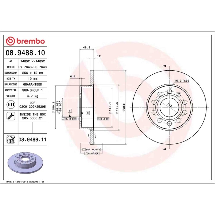 08948811_2.JPG Coppia Dischi Freno 08.9488.11 BREMBO per AUDI VW SEAT SKODA