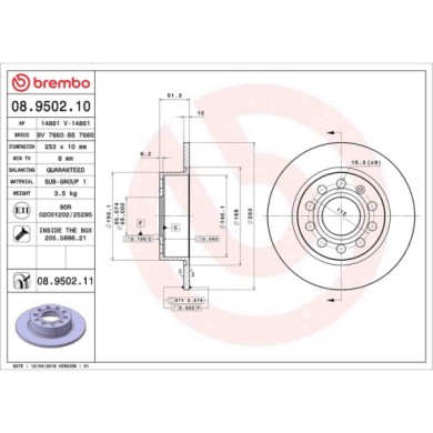 08950211_2.JPG Coppia Dischi Freno 08.9502.11 BREMBO per AUDI VW SEAT SKODA