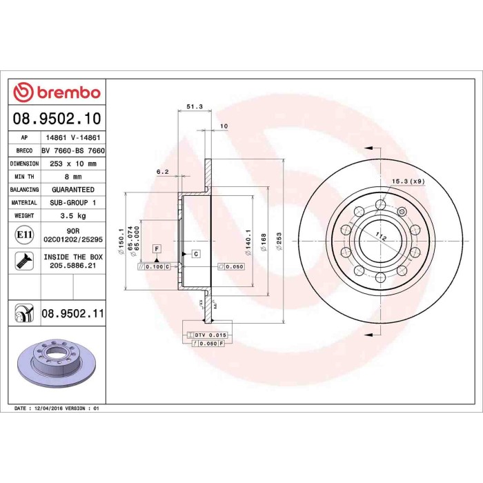 08950211_2.JPG Coppia Dischi Freno 08.9502.11 BREMBO per AUDI VW SEAT SKODA