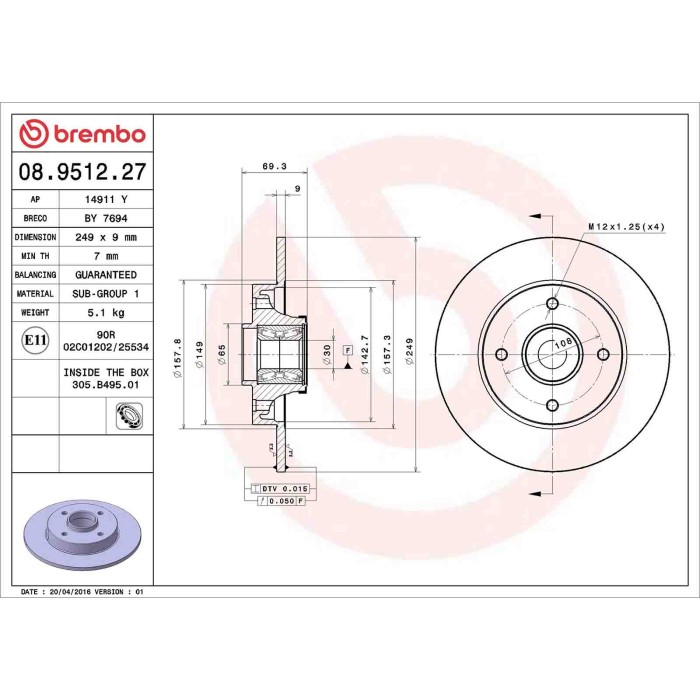 08951227_2.JPG Coppia Dischi Freno 08.9512.27 BREMBO per PEUGEOT CITROEN OPEL DS