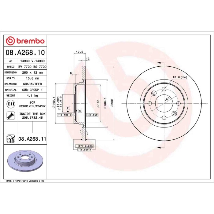 08A26810_2.JPG Coppia Dischi Freno 08.A268.10 BREMBO per RENAULT DACIA SMART