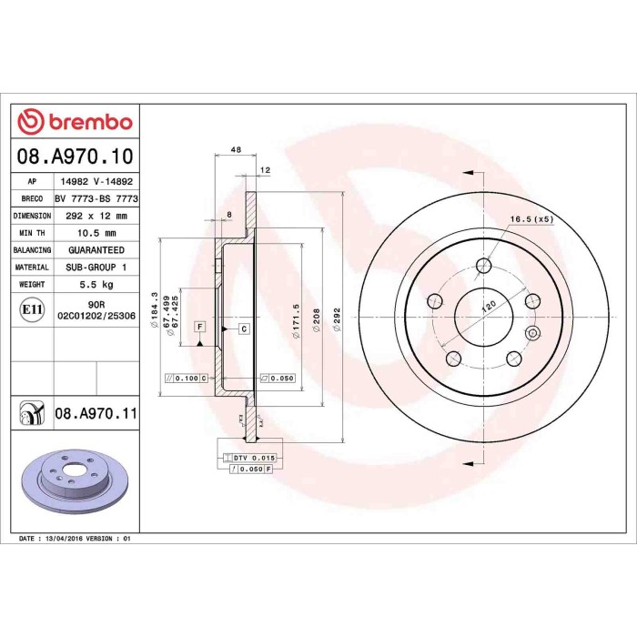 08A97011_2.JPG Coppia Dischi Freno 08.A970.11 BREMBO per OPEL CHEVROLET SAAB