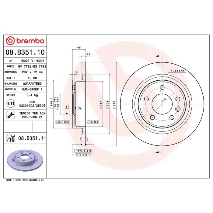 08B35111_2.JPG Coppia Dischi Freno 08.B351.11 BREMBO per OPEL CHEVROLET VAUXHALL
