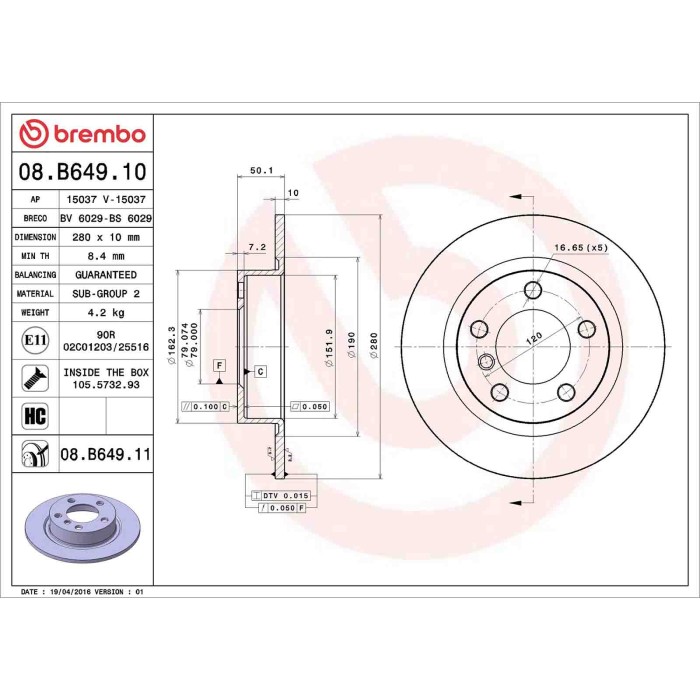 08B64911_2.JPG Coppia Dischi Freno 08.B649.11 BREMBO per MINI