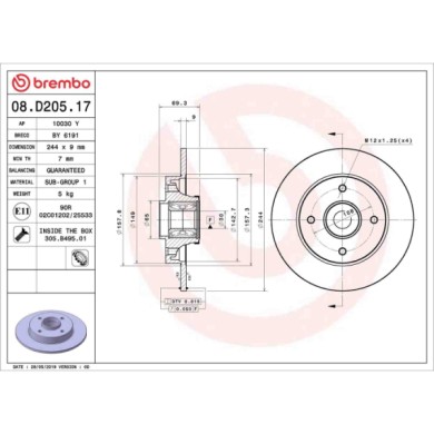 08D20517_2.JPG Coppia Dischi Freno 08.D205.17 BREMBO per PEUGEOT CITROEN OPEL